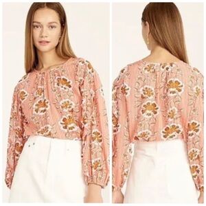 •J.CREW• Ruffle-Sleeve Gathered Neck Top Blouse Pink Climbing Floral Small BD787